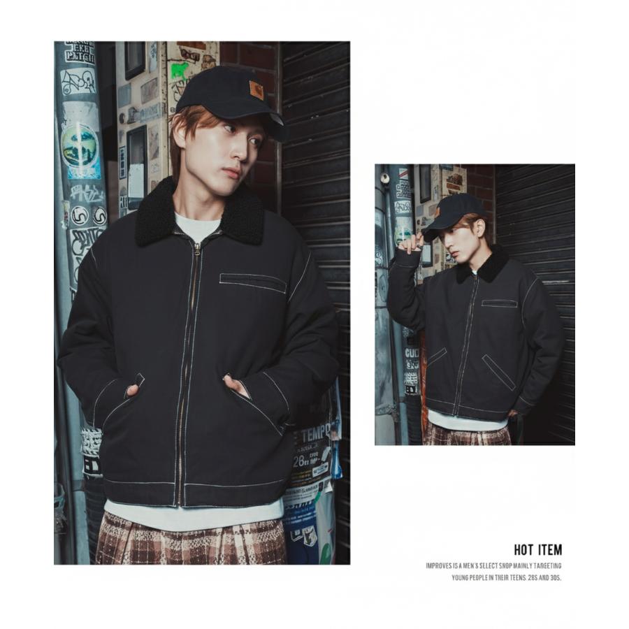 ダックボンバージャケット メンズ レディース ボア襟 コーデュロイ襟 リバーシブル ワークジャケット ストリート アメカジ 古着MIX ビッグシルエット 韓国 | improves | 10