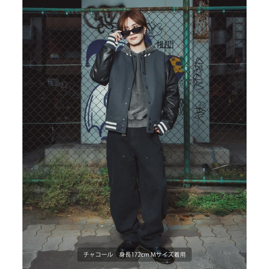 ブルゾン メンズ メルトン PUレザー スタジャン スタジアムジャンパー アメカジ カジュアル スケーター ストリート Y2K 90s 古着MIX 韓国ファッション | improves | 12