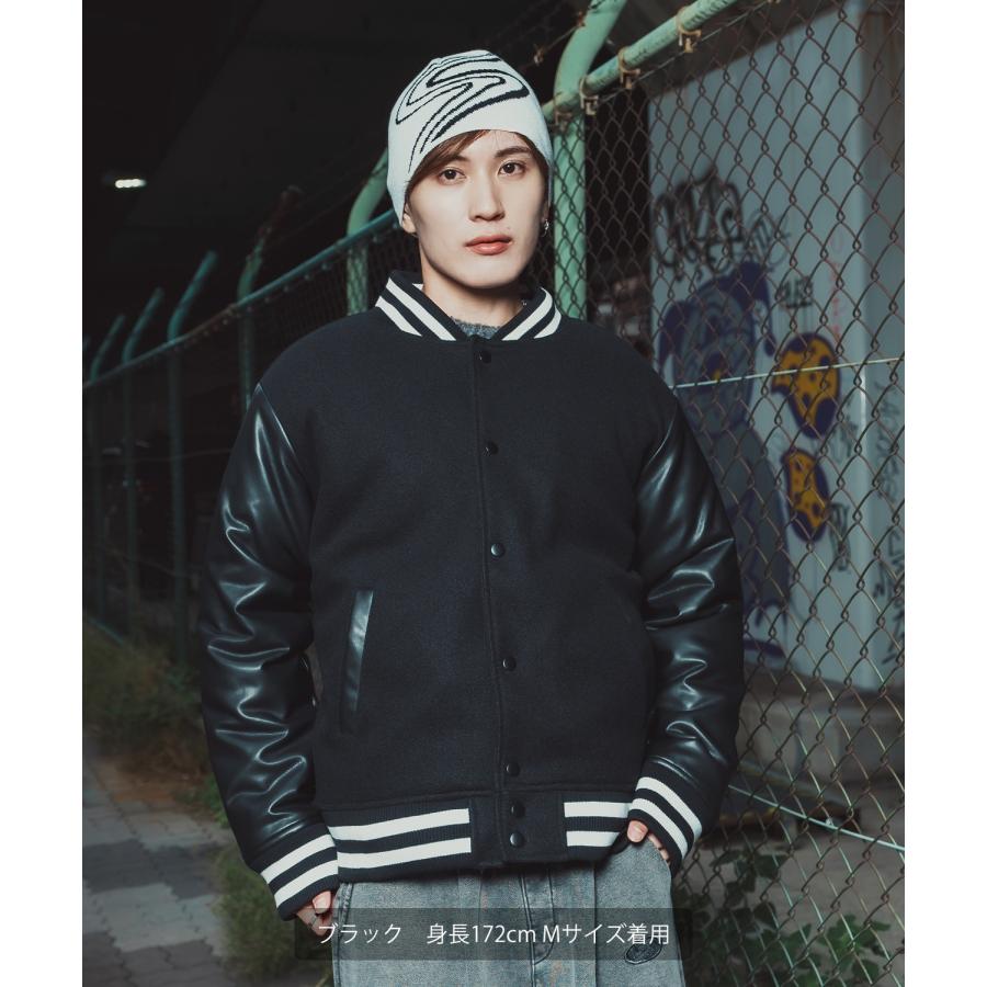 ブルゾン メンズ メルトン PUレザー スタジャン スタジアムジャンパー アメカジ カジュアル スケーター ストリート Y2K 90s 古着MIX 韓国ファッション | improves | 03