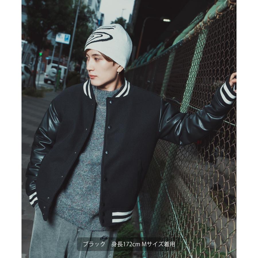 ブルゾン メンズ メルトン PUレザー スタジャン スタジアムジャンパー アメカジ カジュアル スケーター ストリート Y2K 90s 古着MIX 韓国ファッション | improves | 04