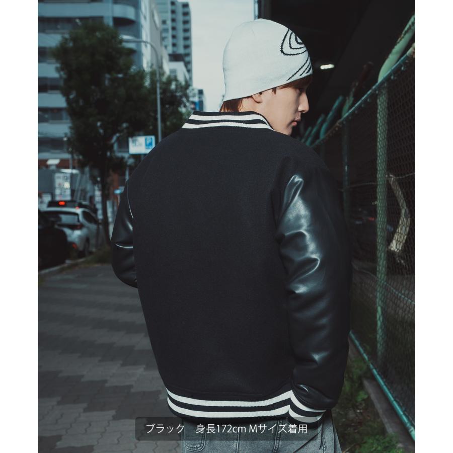 ブルゾン メンズ メルトン PUレザー スタジャン スタジアムジャンパー アメカジ カジュアル スケーター ストリート Y2K 90s 古着MIX 韓国ファッション | improves | 06