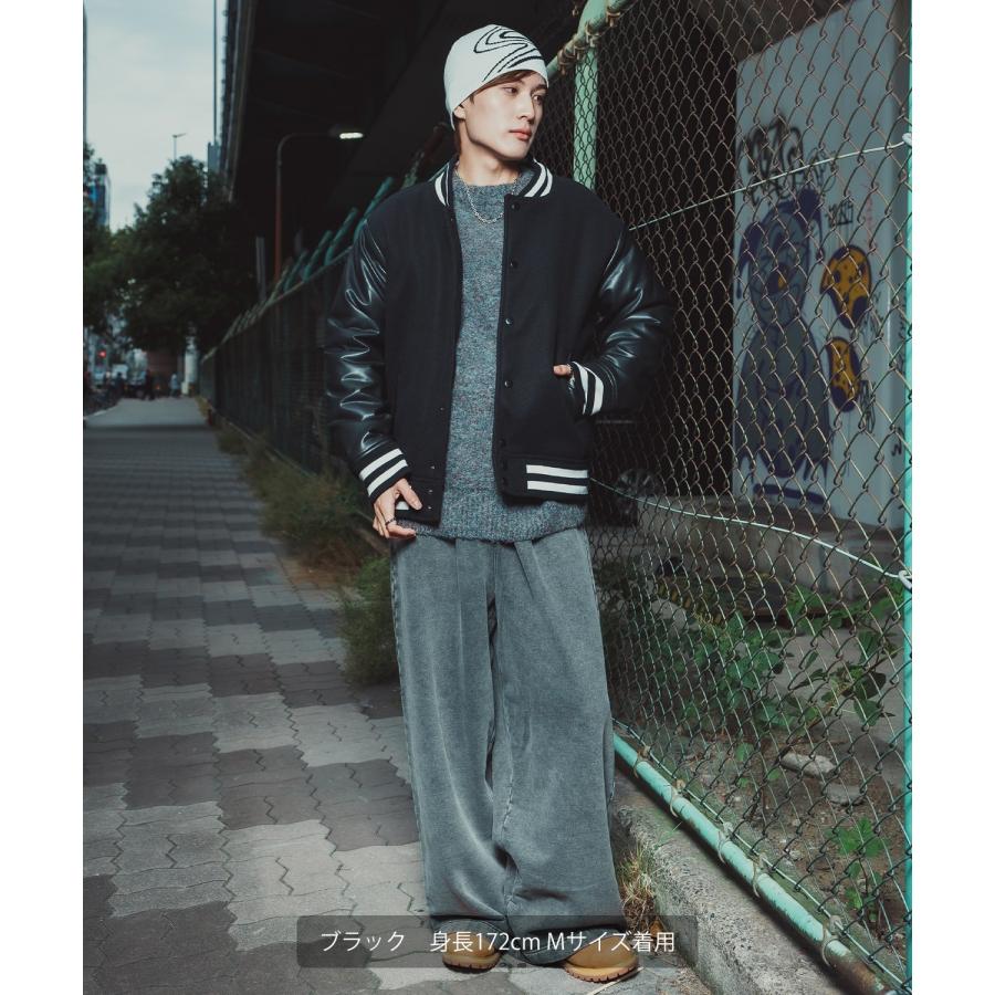 ブルゾン メンズ メルトン PUレザー スタジャン スタジアムジャンパー アメカジ カジュアル スケーター ストリート Y2K 90s 古着MIX 韓国ファッション | improves | 07