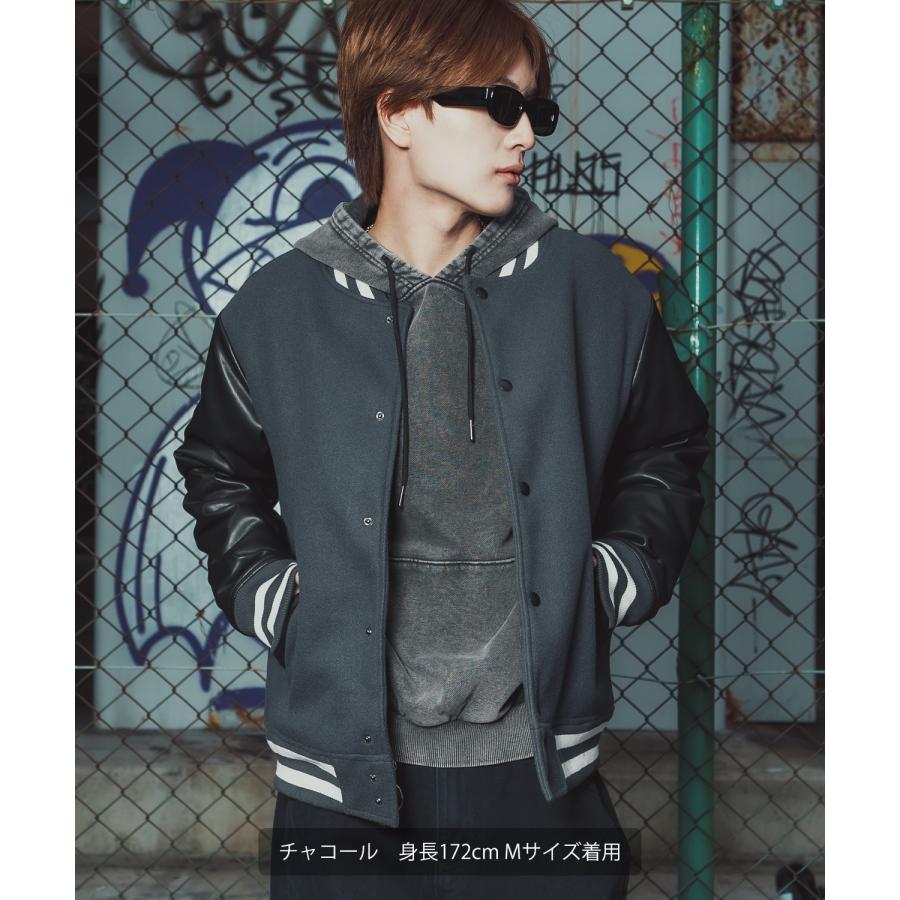 ブルゾン メンズ メルトン PUレザー スタジャン スタジアムジャンパー アメカジ カジュアル スケーター ストリート Y2K 90s 古着MIX 韓国ファッション | improves | 08