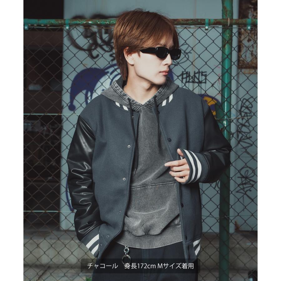 ブルゾン メンズ メルトン PUレザー スタジャン スタジアムジャンパー アメカジ カジュアル スケーター ストリート Y2K 90s 古着MIX 韓国ファッション | improves | 09