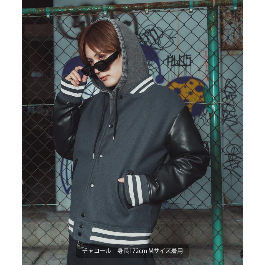 ブルゾン メンズ メルトン PUレザー スタジャン スタジアムジャンパー アメカジ カジュアル スケーター ストリート Y2K 90s 古着MIX 韓国ファッション | improves | 10