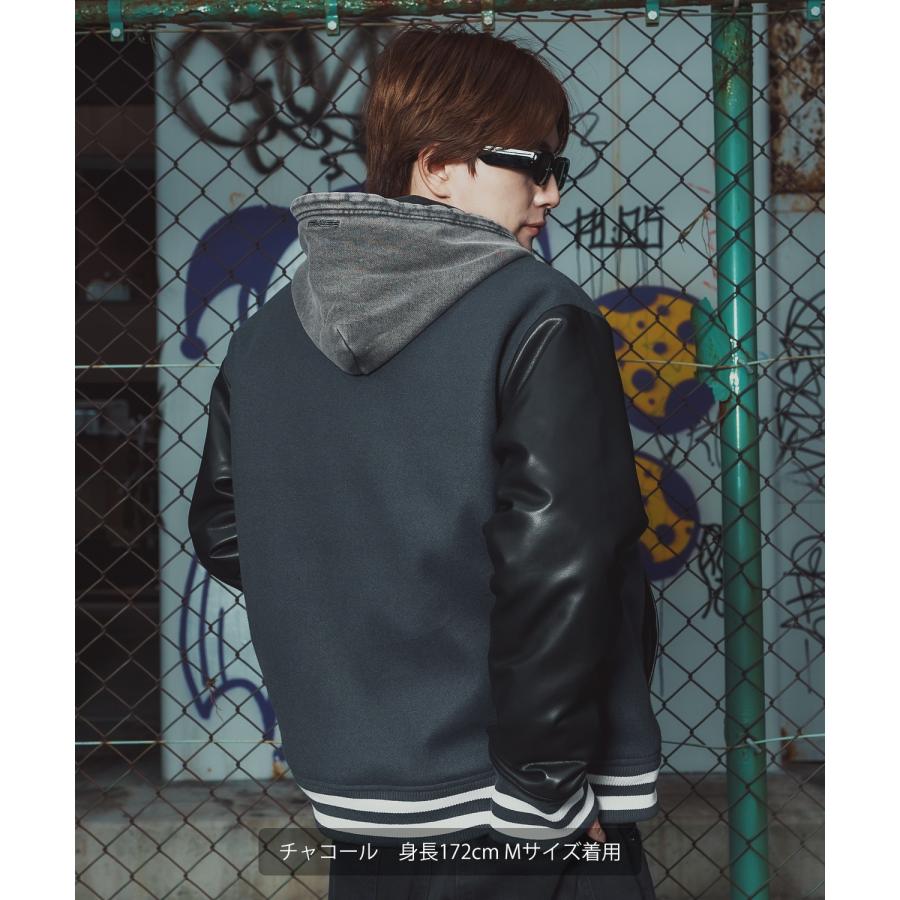 ブルゾン メンズ メルトン PUレザー スタジャン スタジアムジャンパー アメカジ カジュアル スケーター ストリート Y2K 90s 古着MIX 韓国ファッション | improves | 11