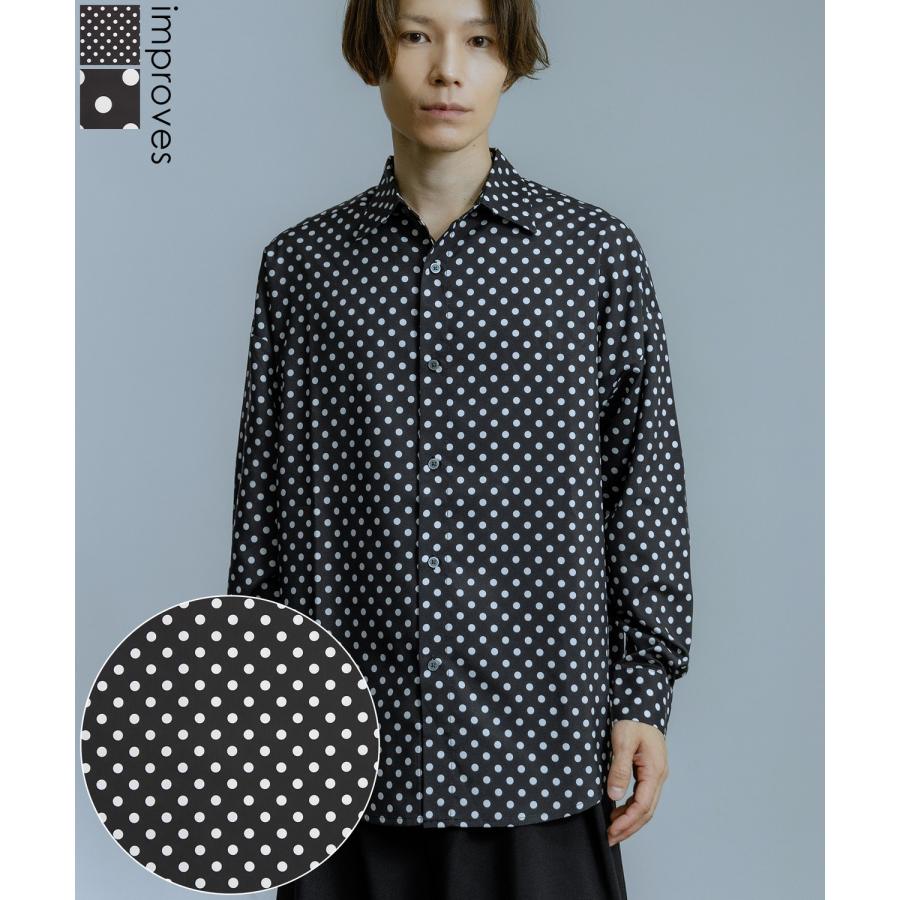 長袖レギュラーシャツ メンズ  ドット イージーケア ビッグサイズ オーバーサイズ 大きめ ゆったり モード きれいめ カジュアル ストリート 韓国ファッション | improves