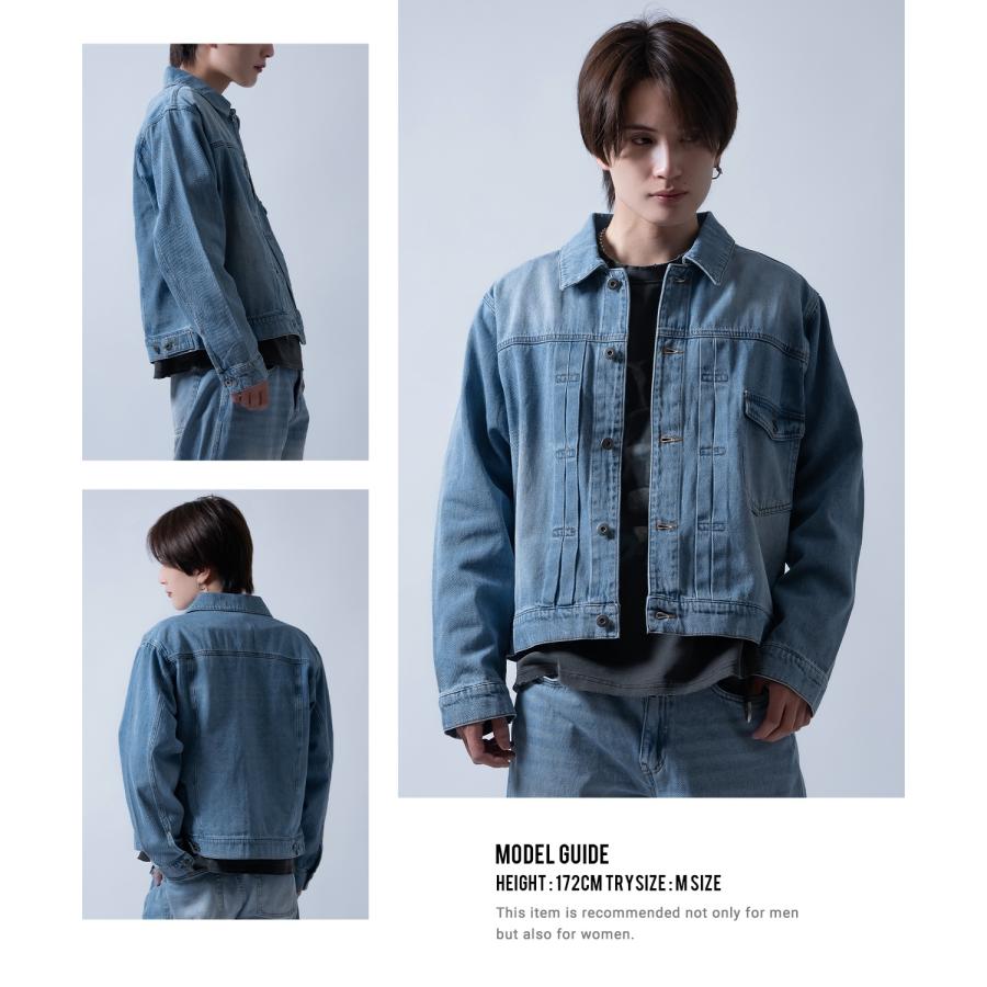 デニムジャケット メンズ ショート丈 1stタイプ ジージャン Gジャン ライトデニム アウター 羽織り カジュアル アメカジ モード ストリート 韓国ファッション | improves | 06