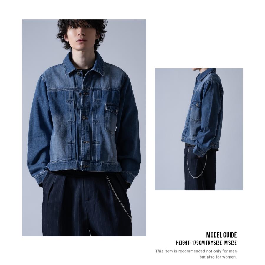 デニムジャケット メンズ ショート丈 1stタイプ ジージャン Gジャン ライトデニム アウター 羽織り カジュアル アメカジ モード ストリート 韓国ファッション | improves | 11