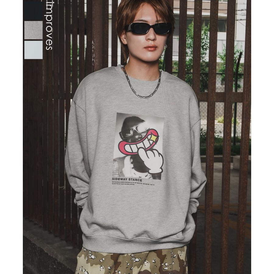 トレーナー メンズ SIDEWAY STANCE サイドウェイスタンス 裏毛 スウェットトレーナー POPフォトプリント アメカジ ストリート カジュアル 韓国 古着 | improves