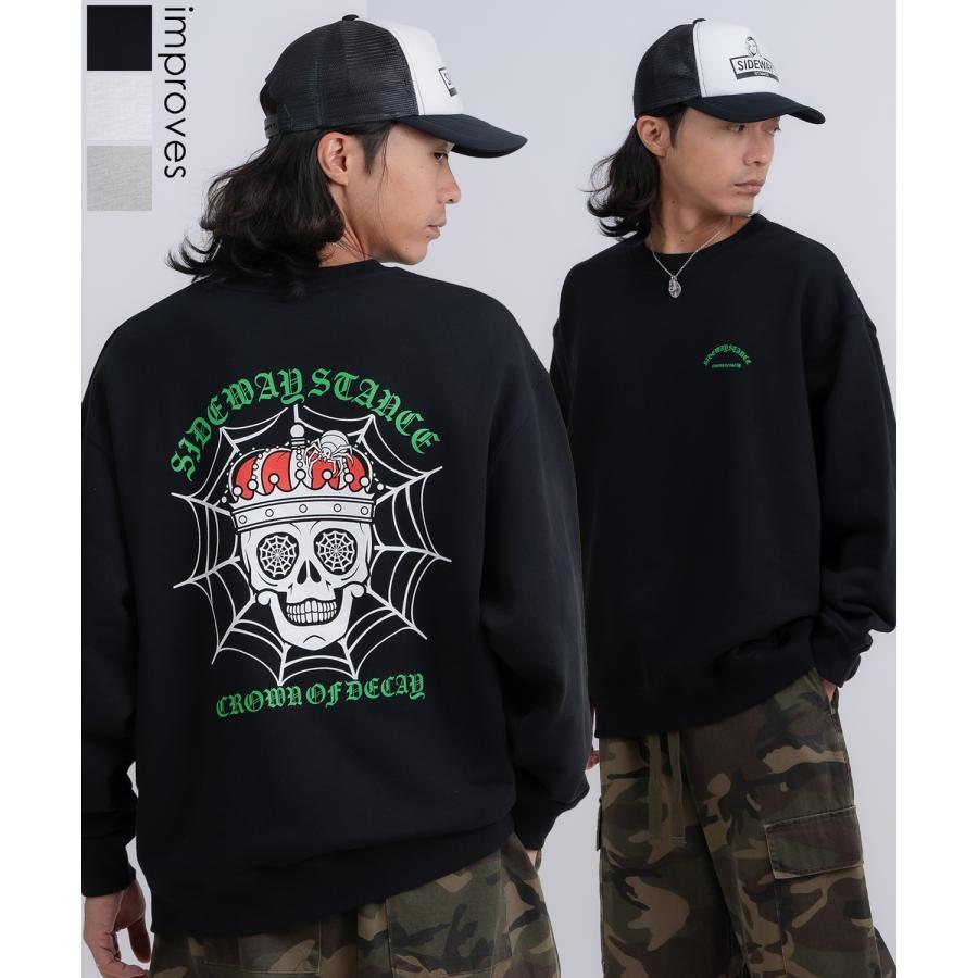 トレーナー メンズ SIDEWAY STANCE サイドウェイスタンス 裏毛 スウェットトレーナー スパイダースカル アメカジ ストリート カジュアル 韓国 古着 | improves