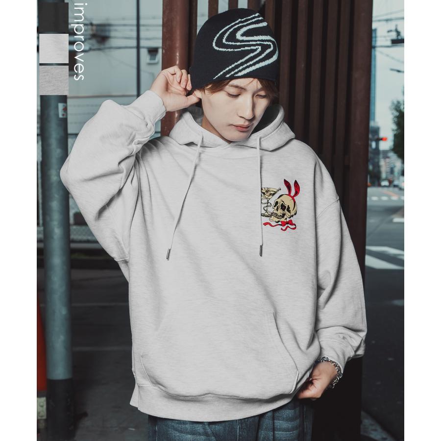 パーカー メンズ レディース バニースカル プルオーバーパーカー スウェット 裏毛 プリント ビッグシルエット オーバーサイズ ストリート 韓国ファッション | improves