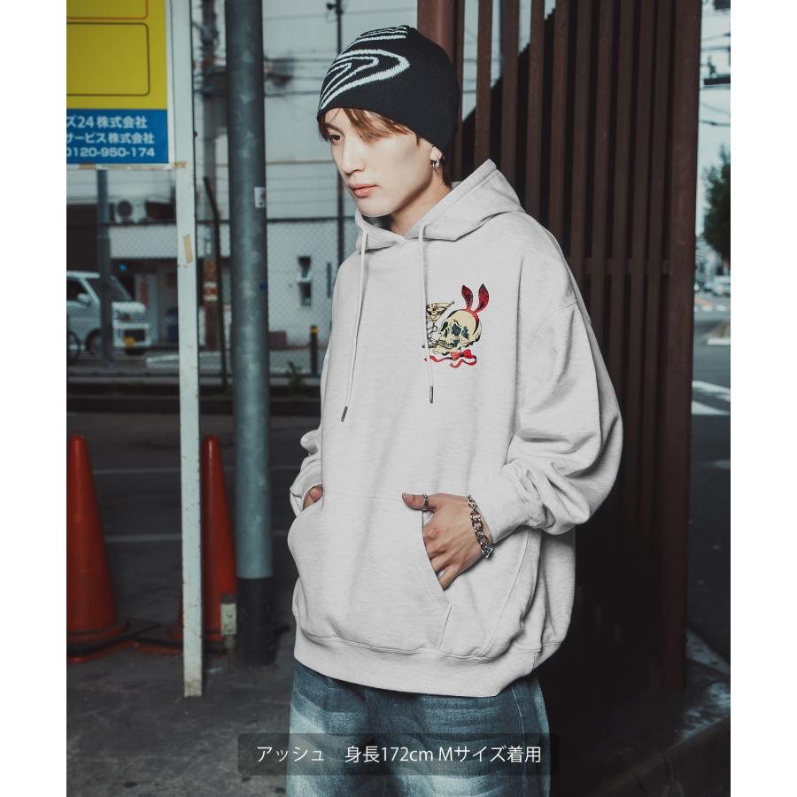 パーカー メンズ レディース バニースカル プルオーバーパーカー スウェット 裏毛 プリント ビッグシルエット オーバーサイズ ストリート 韓国ファッション | improves | 07