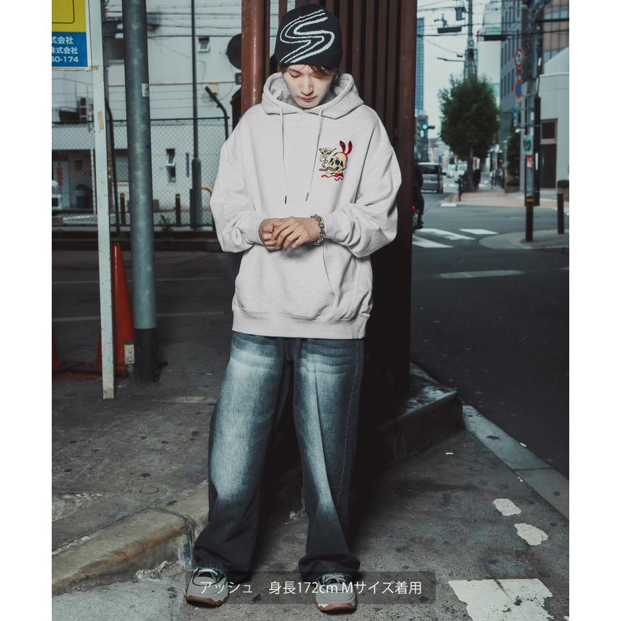 パーカー メンズ レディース バニースカル プルオーバーパーカー スウェット 裏毛 プリント ビッグシルエット オーバーサイズ ストリート 韓国ファッション | improves | 09