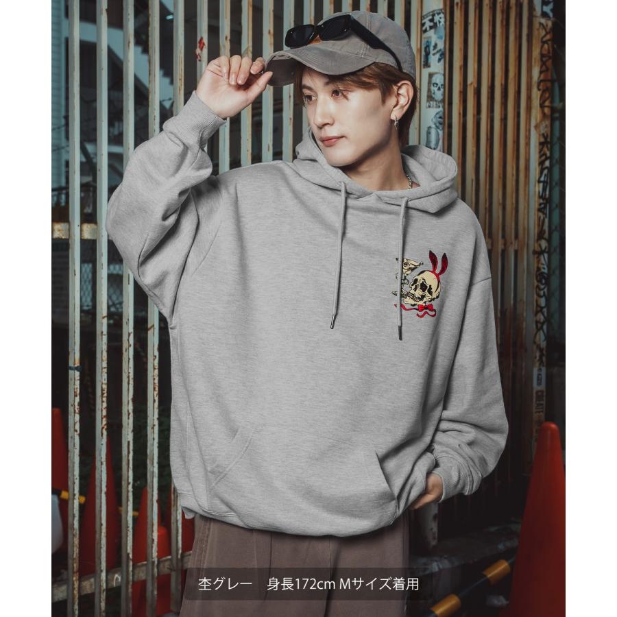 パーカー メンズ レディース バニースカル プルオーバーパーカー スウェット 裏毛 プリント ビッグシルエット オーバーサイズ ストリート 韓国ファッション | improves | 10