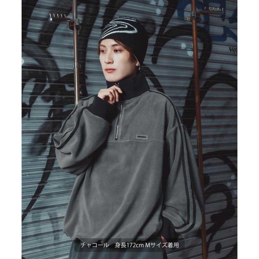 フリースプルオーバー メンズ レディース ハーフジップ トラックジャケット 長袖 シリコンワッペン オーバーサイズ ビッグシルエット ゆったり | improves | 13