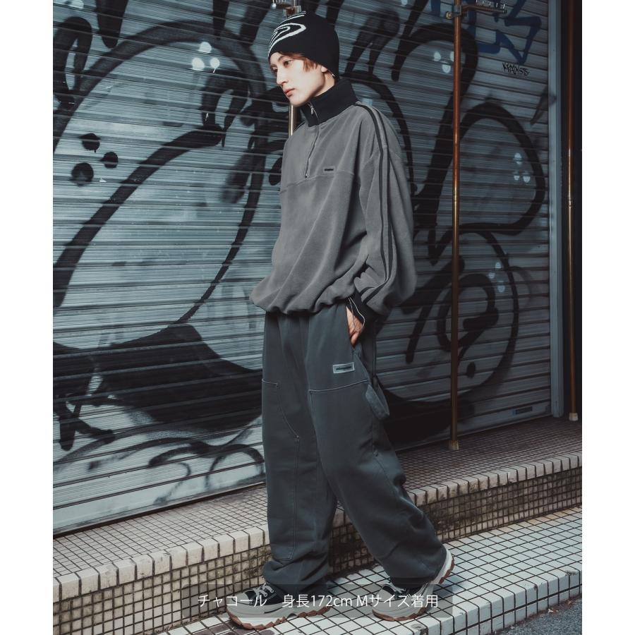 フリースプルオーバー メンズ レディース ハーフジップ トラックジャケット 長袖 シリコンワッペン オーバーサイズ ビッグシルエット ゆったり | improves | 15