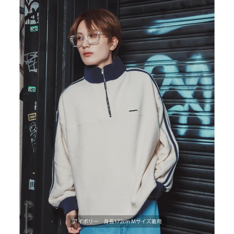 フリースプルオーバー メンズ レディース ハーフジップ トラックジャケット 長袖 シリコンワッペン オーバーサイズ ビッグシルエット ゆったり | improves | 04