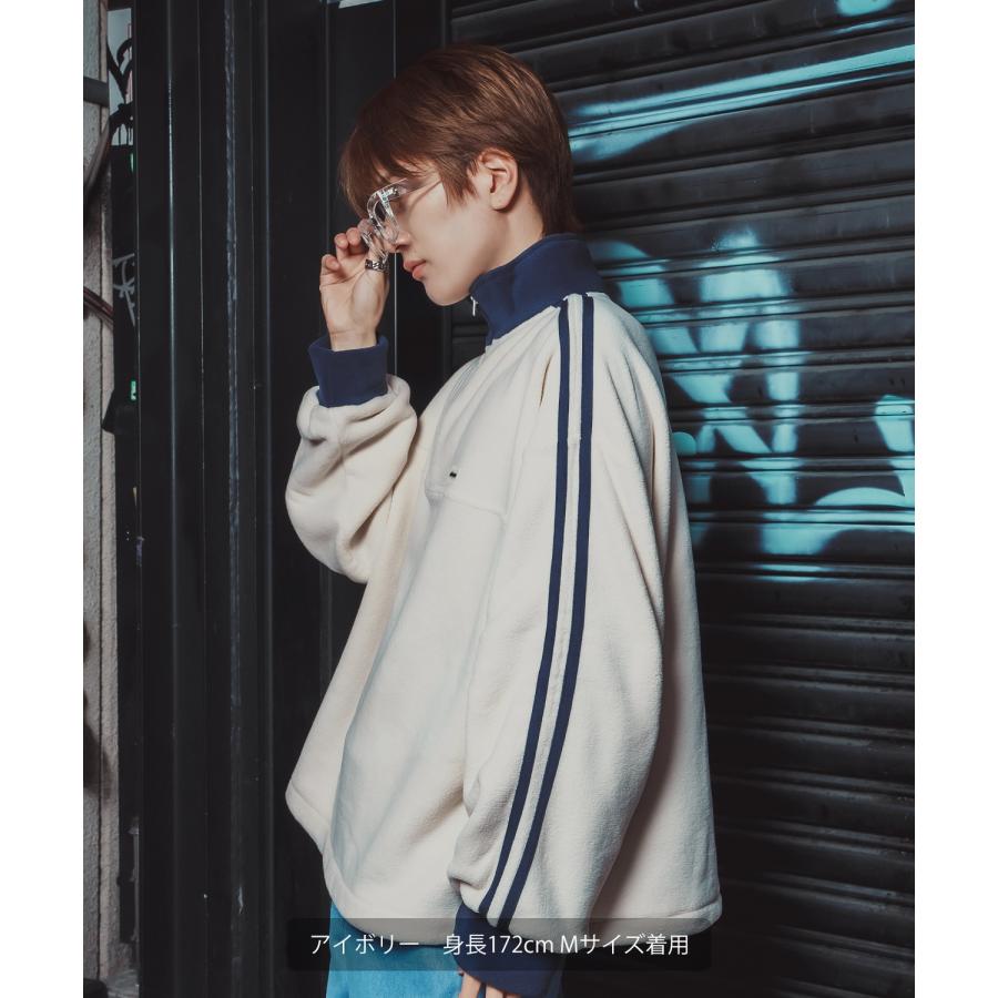 フリースプルオーバー メンズ レディース ハーフジップ トラックジャケット 長袖 シリコンワッペン オーバーサイズ ビッグシルエット ゆったり | improves | 05