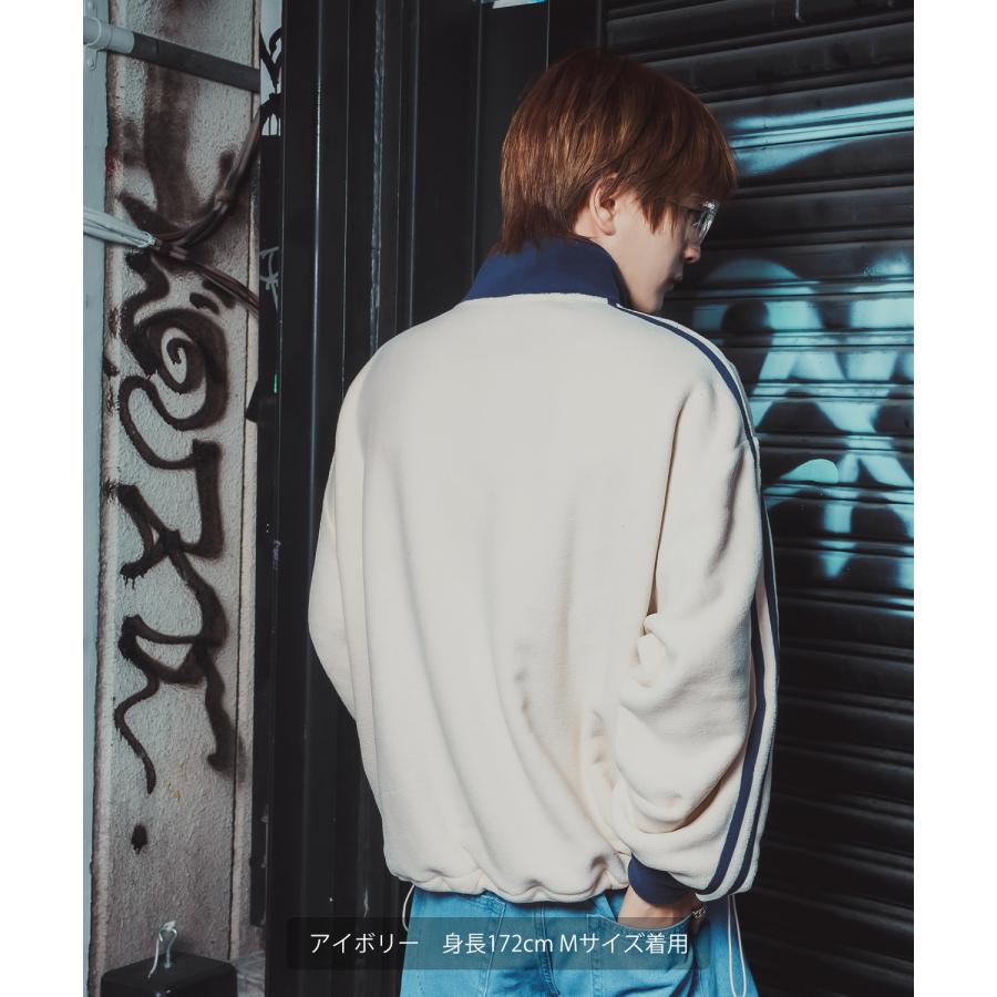 フリースプルオーバー メンズ レディース ハーフジップ トラックジャケット 長袖 シリコンワッペン オーバーサイズ ビッグシルエット ゆったり | improves | 06