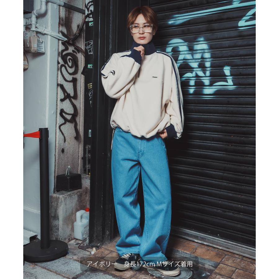 フリースプルオーバー メンズ レディース ハーフジップ トラックジャケット 長袖 シリコンワッペン オーバーサイズ ビッグシルエット ゆったり | improves | 07