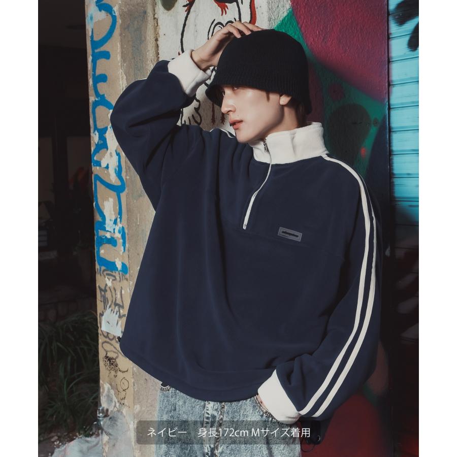 フリースプルオーバー メンズ レディース ハーフジップ トラックジャケット 長袖 シリコンワッペン オーバーサイズ ビッグシルエット ゆったり | improves | 09