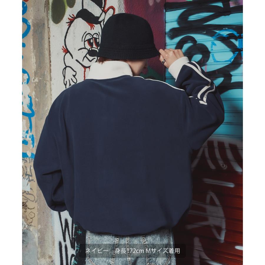 フリースプルオーバー メンズ レディース ハーフジップ トラックジャケット 長袖 シリコンワッペン オーバーサイズ ビッグシルエット ゆったり | improves | 10