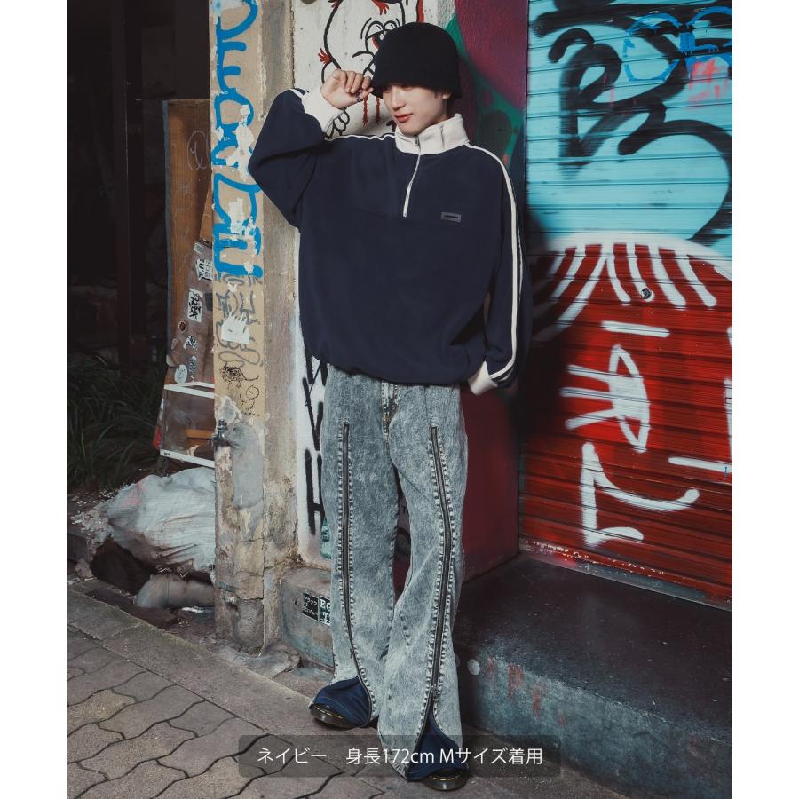 フリースプルオーバー メンズ レディース ハーフジップ トラックジャケット 長袖 シリコンワッペン オーバーサイズ ビッグシルエット ゆったり | improves | 11