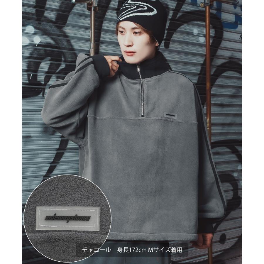 フリースプルオーバー メンズ レディース ハーフジップ トラックジャケット 長袖 シリコンワッペン オーバーサイズ ビッグシルエット ゆったり | improves | 12