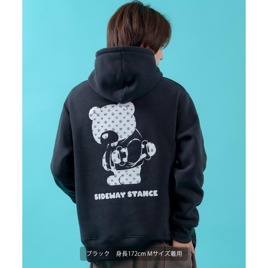 プルオーバーパーカー メンズ レディース 裏起毛 モノグラム ダウナーベア SIDEWAY STANCE スケーター ストリート ビッグシルエット プリント フーディー | improves | 05