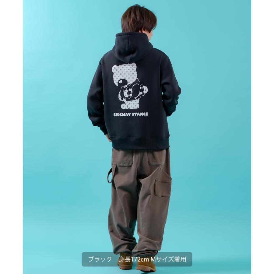 プルオーバーパーカー メンズ レディース 裏起毛 モノグラム ダウナーベア SIDEWAY STANCE スケーター ストリート ビッグシルエット プリント フーディー | improves | 08