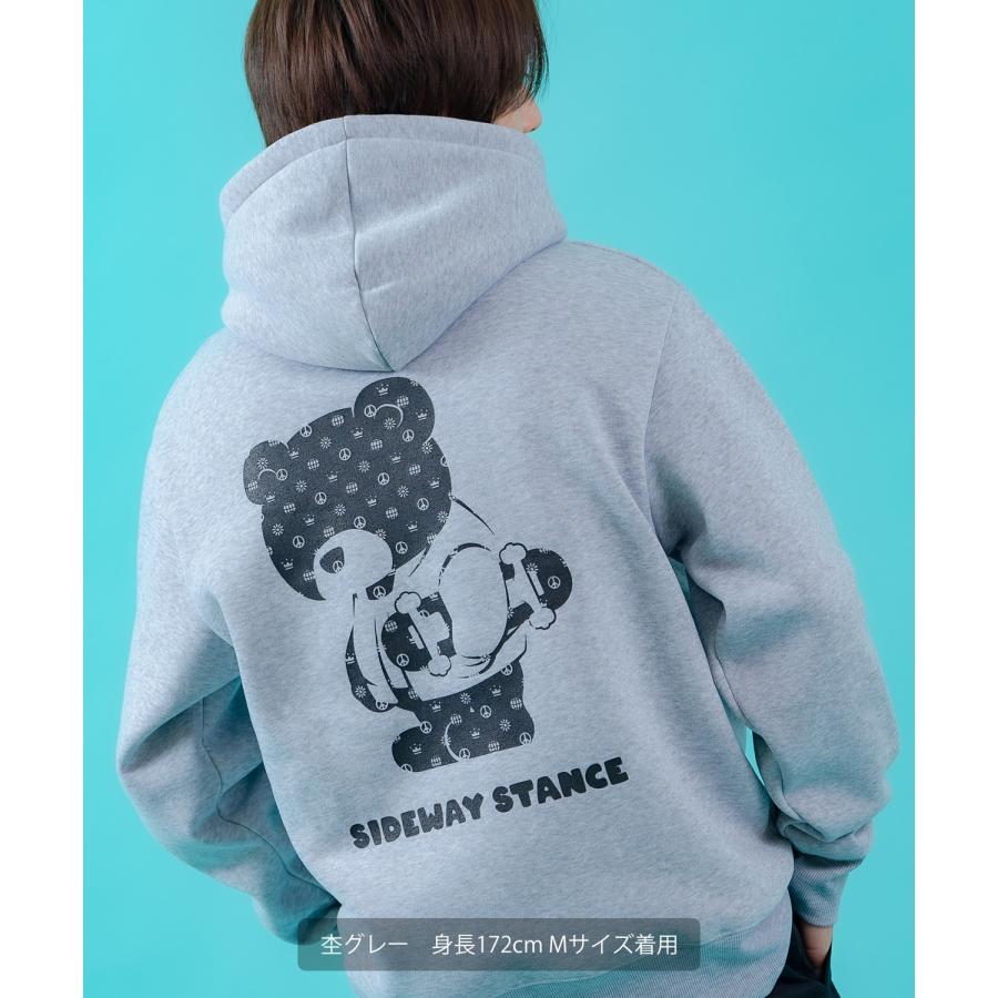 プルオーバーパーカー メンズ レディース 裏起毛 モノグラム ダウナーベア SIDEWAY STANCE スケーター ストリート ビッグシルエット プリント フーディー | improves | 09