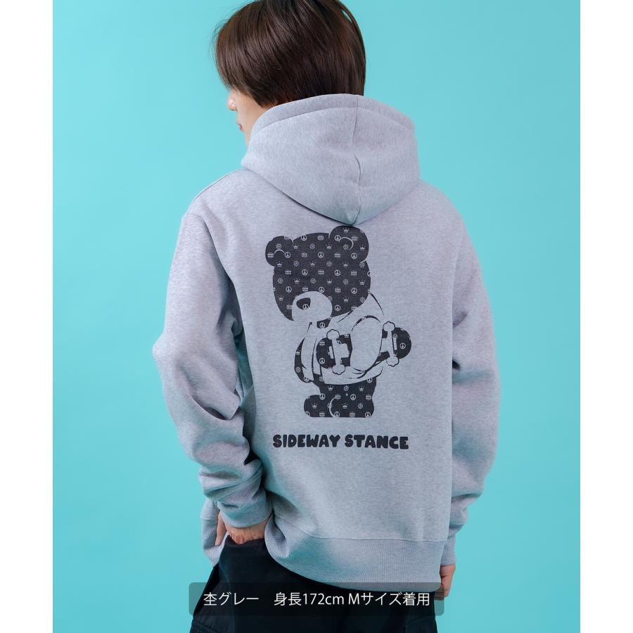 プルオーバーパーカー メンズ レディース 裏起毛 モノグラム ダウナーベア SIDEWAY STANCE スケーター ストリート ビッグシルエット プリント フーディー | improves | 10