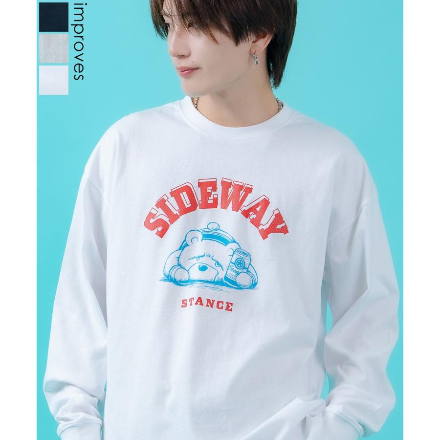 長袖Tシャツ ロンT メンズ レディース サイドウェイスタンス ビッグシルエット オーバーサイズ ストリート ダウナーベア カレッジロゴ アメカジ | improves