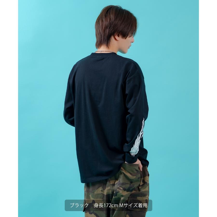 長袖Tシャツ メンズ ロンT フィーチャーアームロゴ長袖Tシャツ 炎 ファイヤーパターン 袖ロゴ SIDEWAY STANCE オーバーサイズ ストリート | improves | 14