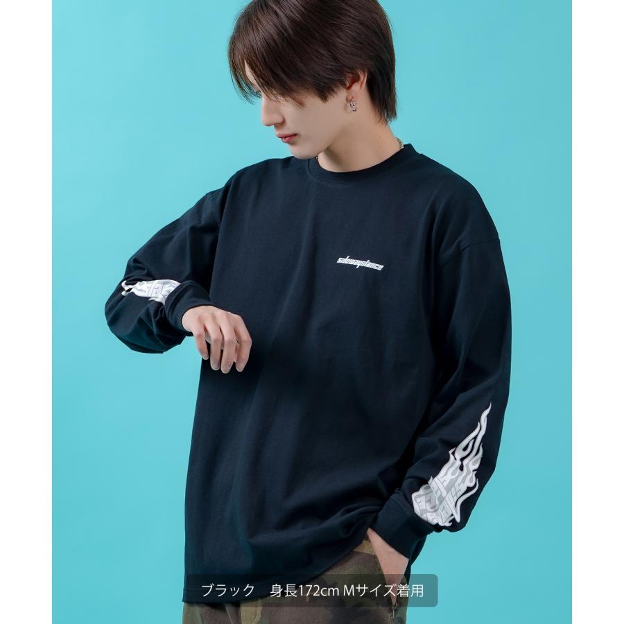 長袖Tシャツ メンズ ロンT フィーチャーアームロゴ長袖Tシャツ 炎 ファイヤーパターン 袖ロゴ SIDEWAY STANCE オーバーサイズ ストリート | improves | 12
