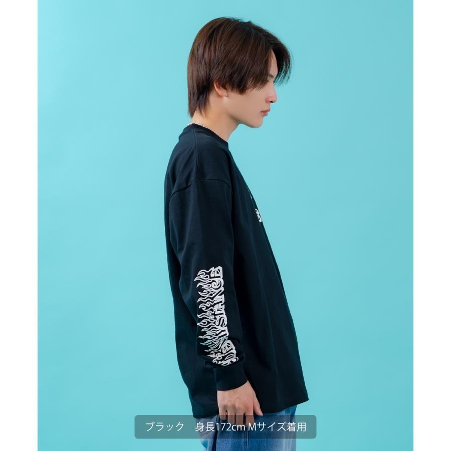 ロンT メンズ レディース 長袖Tシャツ ステッカーロゴ 袖プリント ファイヤーパターン ストリート オーバーサイズ 韓国ファッション | improves | 13