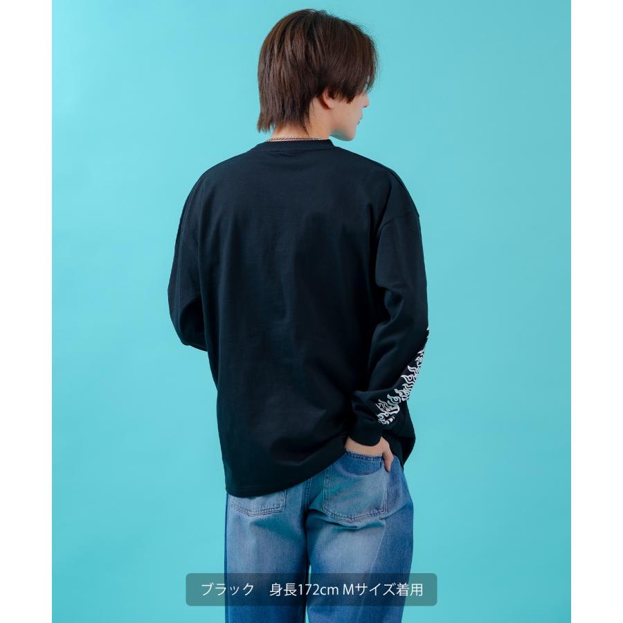 ロンT メンズ レディース 長袖Tシャツ ステッカーロゴ 袖プリント ファイヤーパターン ストリート オーバーサイズ 韓国ファッション | improves | 14
