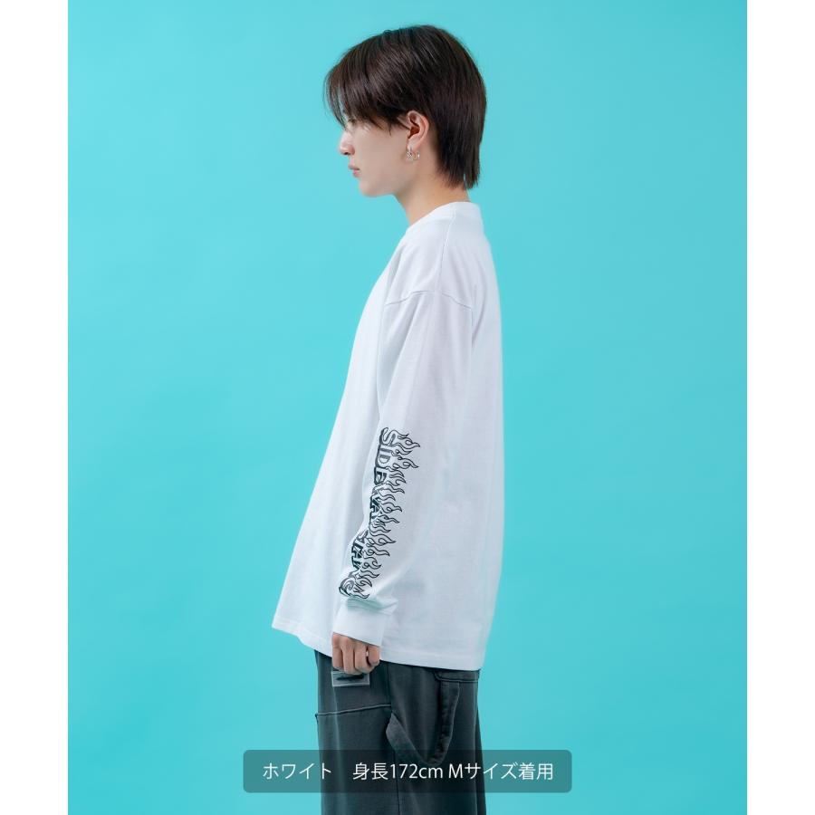 ロンT メンズ レディース 長袖Tシャツ ステッカーロゴ 袖プリント ファイヤーパターン ストリート オーバーサイズ 韓国ファッション | improves | 05