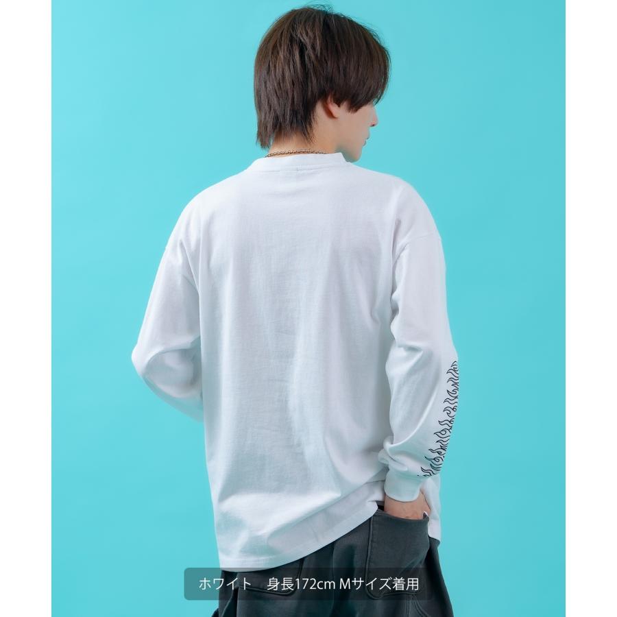 ロンT メンズ レディース 長袖Tシャツ ステッカーロゴ 袖プリント ファイヤーパターン ストリート オーバーサイズ 韓国ファッション | improves | 06