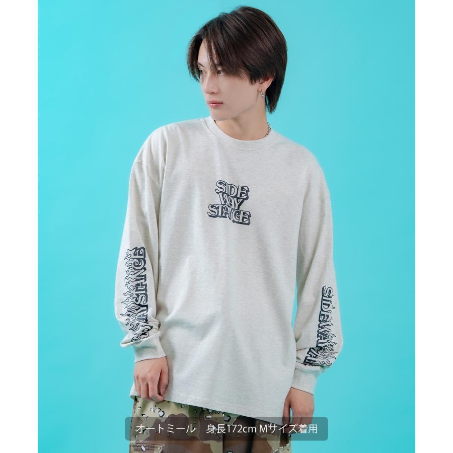 ロンT メンズ レディース 長袖Tシャツ ステッカーロゴ 袖プリント ファイヤーパターン ストリート オーバーサイズ 韓国ファッション | improves | 08