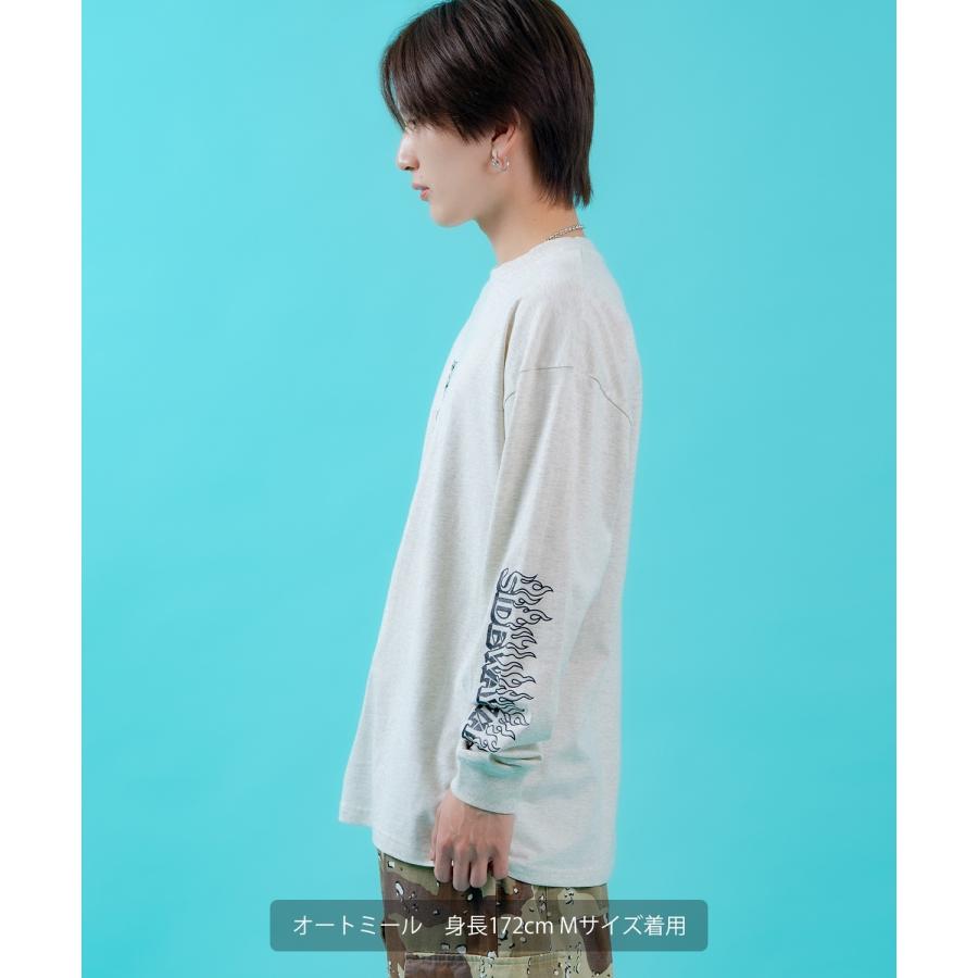 ロンT メンズ レディース 長袖Tシャツ ステッカーロゴ 袖プリント ファイヤーパターン ストリート オーバーサイズ 韓国ファッション | improves | 09