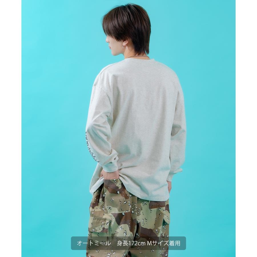 ロンT メンズ レディース 長袖Tシャツ ステッカーロゴ 袖プリント ファイヤーパターン ストリート オーバーサイズ 韓国ファッション | improves | 10