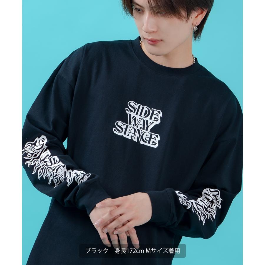 ロンT メンズ レディース 長袖Tシャツ ステッカーロゴ 袖プリント ファイヤーパターン ストリート オーバーサイズ 韓国ファッション | improves | 11