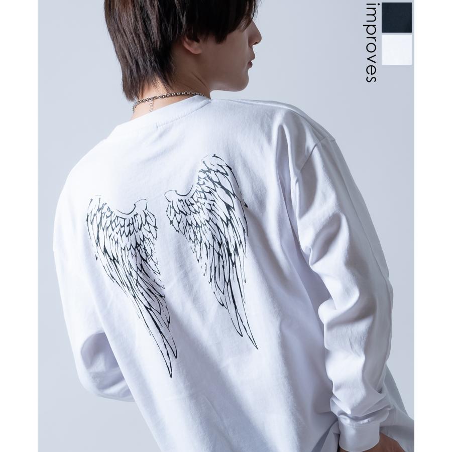 長袖Tシャツ ウイング長袖Tシャツ メンズ レディース ロンT バックプリント 天使 羽 サイドウェイスタンス ストリート オーバーサイズ ビッグT | improves