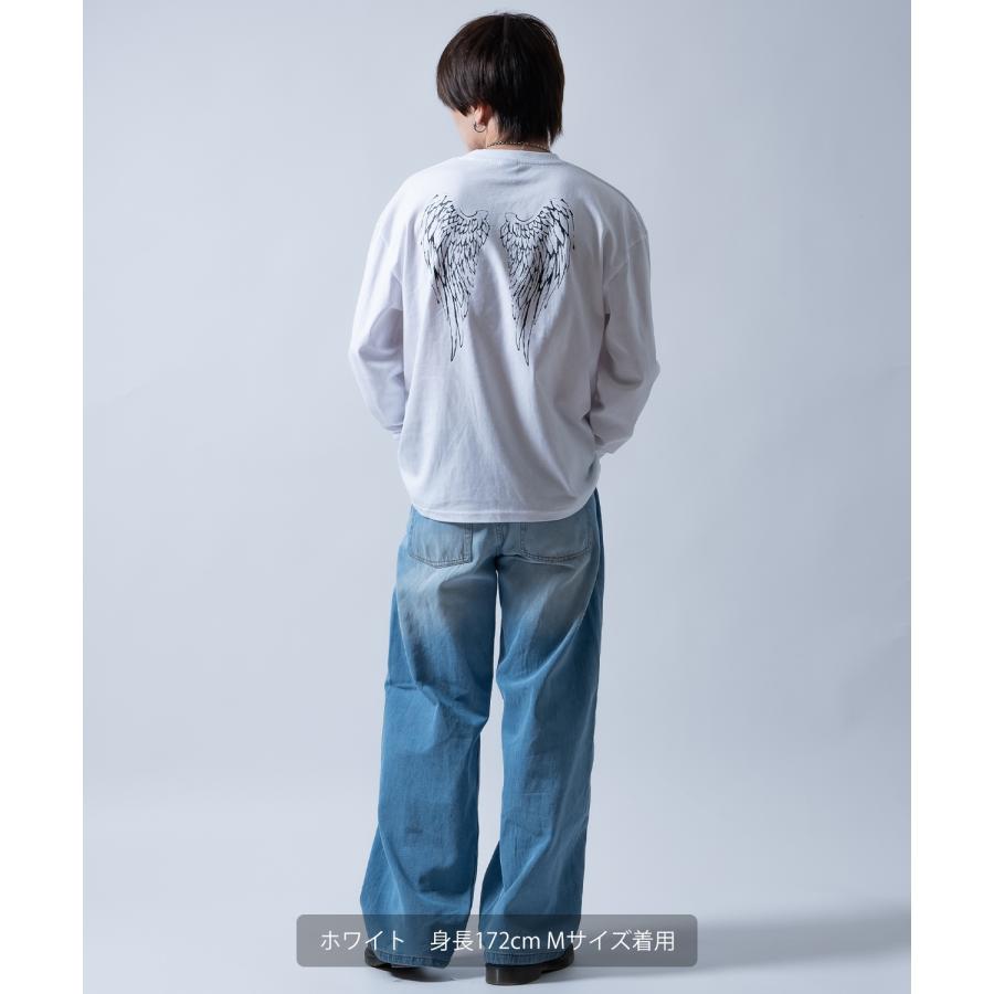 長袖Tシャツ ウイング長袖Tシャツ メンズ レディース ロンT バックプリント 天使 羽 サイドウェイスタンス ストリート オーバーサイズ ビッグT | improves | 12
