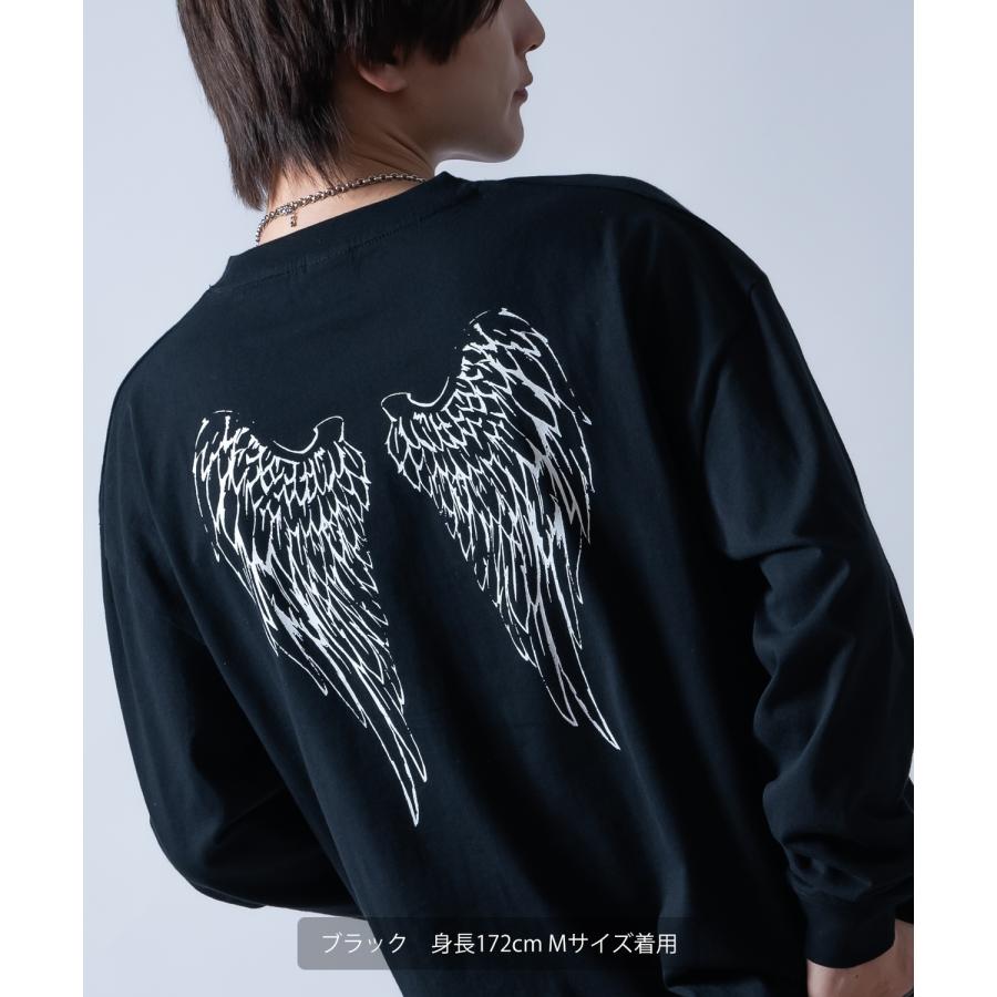 長袖Tシャツ ウイング長袖Tシャツ メンズ レディース ロンT バックプリント 天使 羽 サイドウェイスタンス ストリート オーバーサイズ ビッグT | improves | 03