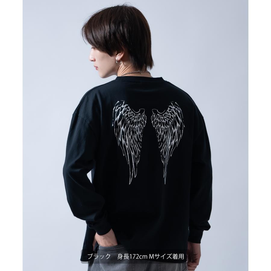 長袖Tシャツ ウイング長袖Tシャツ メンズ レディース ロンT バックプリント 天使 羽 サイドウェイスタンス ストリート オーバーサイズ ビッグT | improves | 04