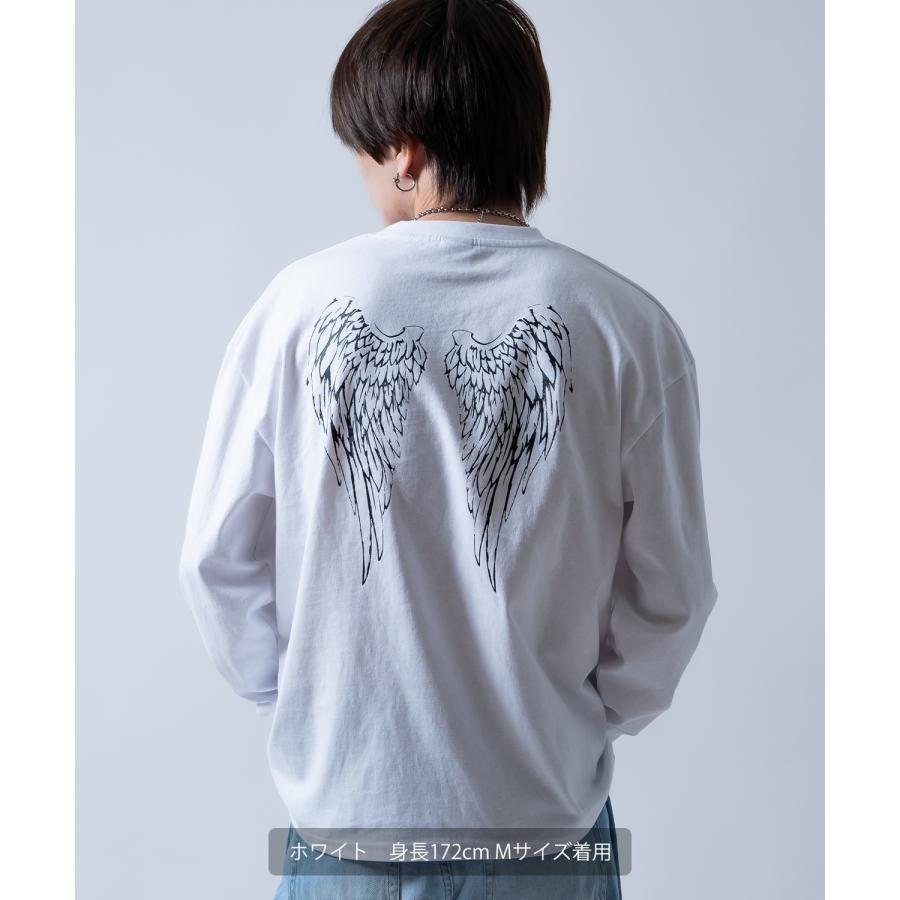 長袖Tシャツ ウイング長袖Tシャツ メンズ レディース ロンT バックプリント 天使 羽 サイドウェイスタンス ストリート オーバーサイズ ビッグT | improves | 08
