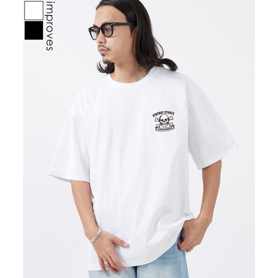 半袖Tシャツ メンズ SIDEWAY STANCE サイドウェイスタンス  ワンポイント ドクロ オリジナルプリント カジュアル アメカジ ストリート ワーク ブラック ホワイト | improves